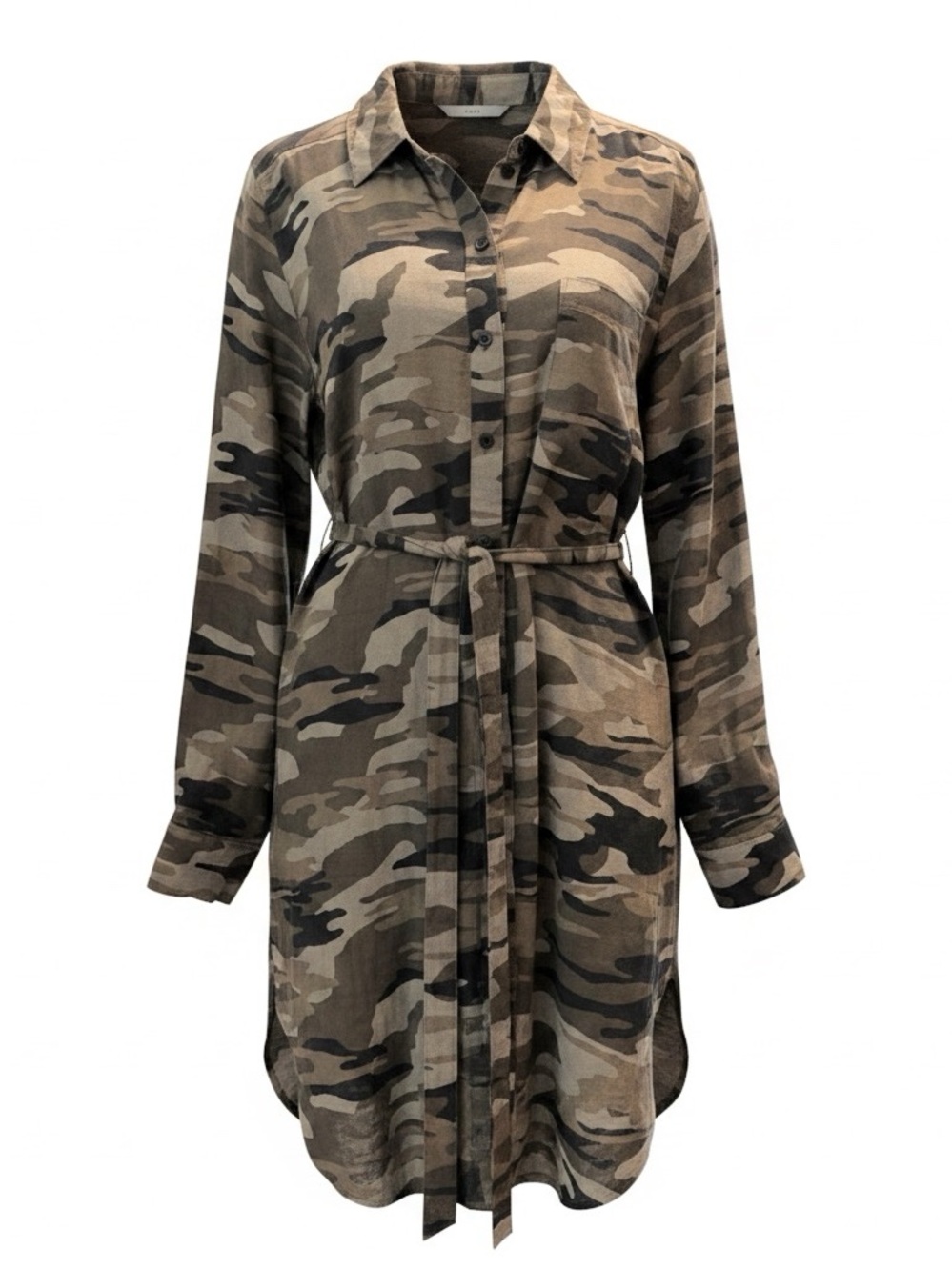 Sanctuary Camo Long-Sleeve Shirt Dress in Olive & Tan
